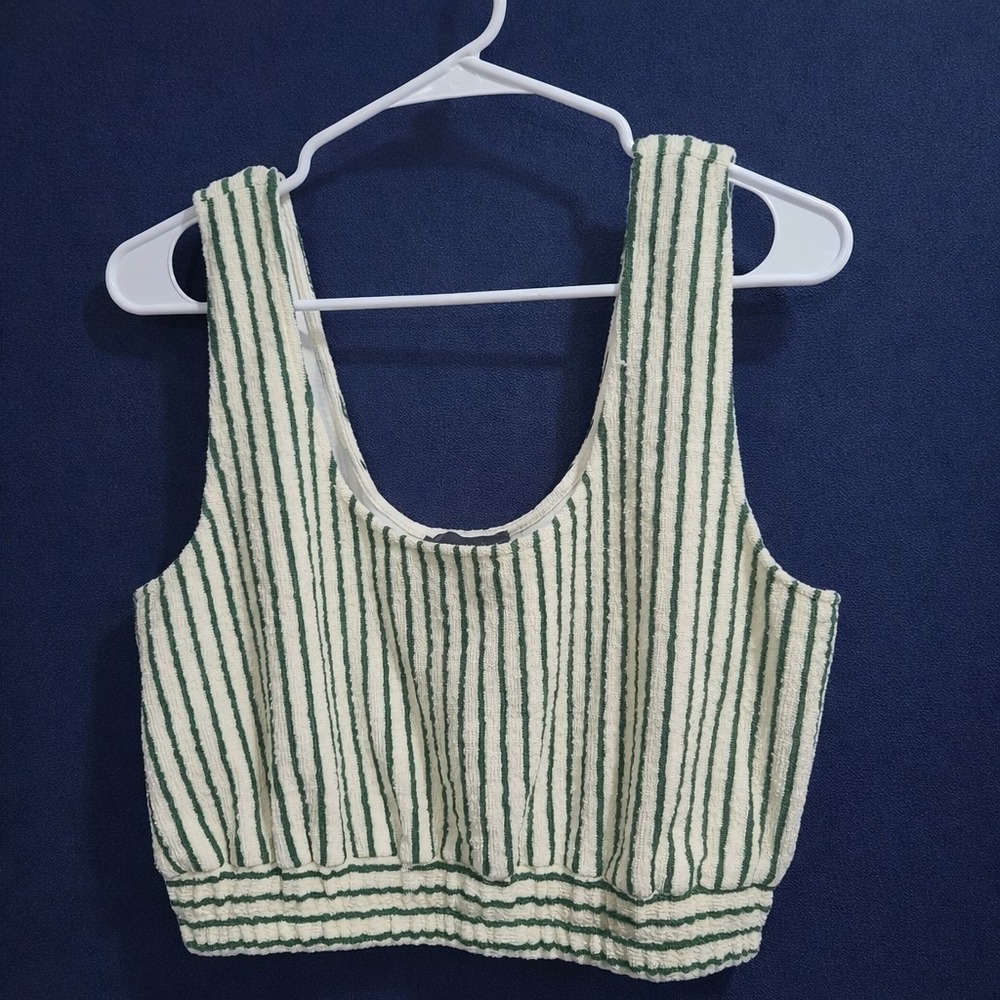 Sundays in Brooklyn Green Stripe Terry Crop Tank Top Sz M‎ Tenniscore